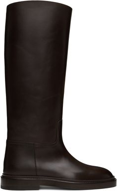 Knee-high buffed calfskin boots in brown. · Buffed leather lining · Topstitching at welt · Stacked leather midsole · Leather sole with rubber injection Supplier color: Dark brown Riding Boots Brown, Brown Riding Boots, Leather Riding Boots, Boots Brown, Boots Knee, Tall Boots, Knee High Boots, Riding Boots, Knee High