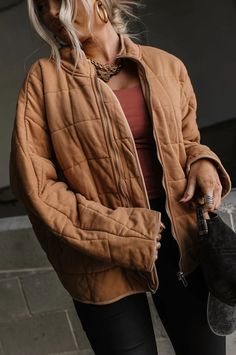 Below Zero Quilted Jacket - Taupe – Mindy Mae's Market Brown Quilted Jacket Outfit, Colorado Vibes, Quilted Jacket Outfit, Below Zero, Virtual Wardrobe, Cozy Jacket, Quilt Jacket, Closet Essentials, Every Color