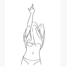 a line drawing of a woman with her hand up in the air