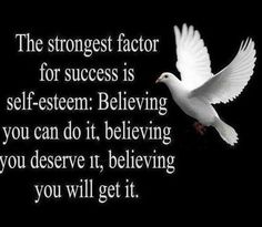 a white dove flying in the air with a quote on it that says, the strongest factor for success is self - system believing