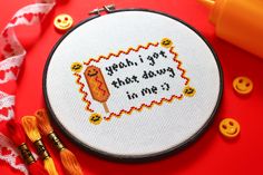 a cross - stitch pattern with the words yeah, i got that candy in me?