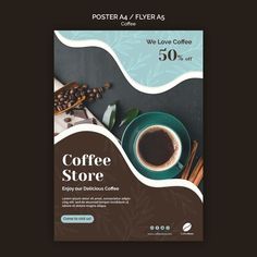 a coffee shop poster with a cup of coffee