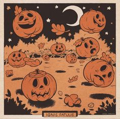 an old fashioned halloween card with pumpkins on it