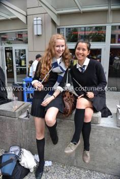 Homemade Hogwarts Ravenclaw Girl Student Costumes: For the release of Harry Potter and the Deathly Hallows part 2 (the movie) at midnight, my friends and I all decided to dress up as Hogwarts students. Ravenclaw Costume, Ravenclaw Girl, Ravenclaw Scarf, Hogwarts Ravenclaw, Student Costume, Girls Knee Socks