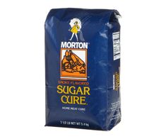 a bag of sugar that is blue and has the word, morton on it's side