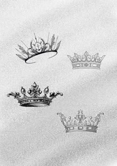 black and white drawing of crowns flying in the sky