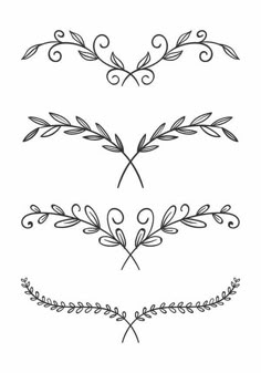 four different hand drawn floral design elements