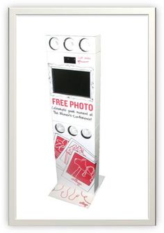 a white cardboard box with a red and black photo on the front that says free photo