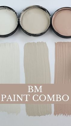 some paint colors with the words bm paint combo on it and three different shades