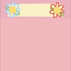 a pink background with colorful flowers on the bottom and one flower in the middle,