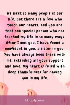 someone is holding pink balloons in front of their face and the words, we meet so many people in our life, but there are a few