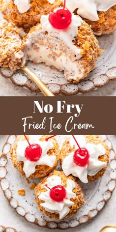 no fry fried ice cream with cherries and whipped cream on top is the perfect dessert