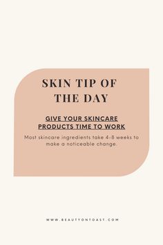 Skincare products need time to work because skin renews every 28–40 days. Ingredients like retinol and niacinamide build results gradually, while consistency ensures lasting improvements. Patience helps minimize irritation and achieve healthy, long-term results. #beautyontoast #skincare #skincaretips #skincareroutine #skincareproducts #viralskincare #koreanskincare #kbeautyskincare Retinol And Niacinamide, Tip Of The Day, Skincare Ingredients, Skin Tips, Skin Care Essentials, K Beauty