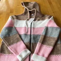 Acrylic, Wool, Tan, Cream, Grey And Pink Pink Winter Hoodie Sweater, Pink Hooded Casual Sweater, Casual Pink Hooded Sweater, Cozy Pink Hoodie With Drawstring Hood, Casual Pink Sweater With Drawstring Hood, Casual Pink Hoodie Sweater, Pink Winter Sweater With Drawstring Hood, Winter Pink Sweater With Drawstring Hood, Pink Drawstring Hood Sweater For Winter