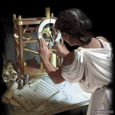 a woman is working on an old fashioned sewing machine with her hands and looking at it