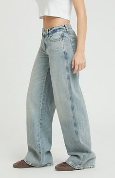 PacSun Casey Medium Indigo Tint Low Rise Baggy Jeans | PacSun Pacsun Casey Jeans, Best Low Rise Jeans For Women, Low-rise Jeans, Fashion Inspo Streetwear, Pacsun Low Rise Jeans, Hollister Jeans Outfits, What To Wear For Dinner, Clothes For Middle School, Loose Jeans Outfit