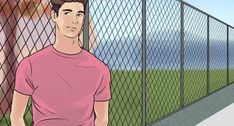 a man standing in front of a fence