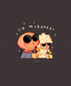 two cartoon characters with sunglasses on their faces, one holding a drink and the other looking at