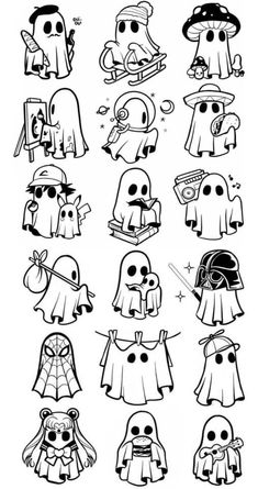 some cartoon characters that are drawn in black and white