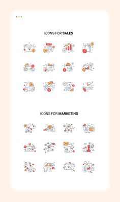 icons for sales are shown in this graphic style, with the words icons for marketing on them