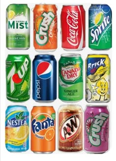 many different types of soda cans