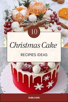 a christmas cake with oranges and cranberries on top is featured in the book 10 christmas cake recipes