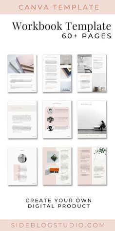 the canva template workbook is displayed on top of a white background with pink accents