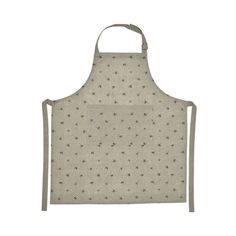 a white apron with brown dots on it