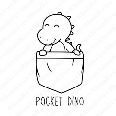 a black and white drawing of a dinosaur in a pocket with the words pocket dino on it