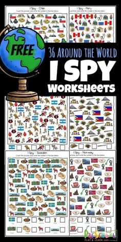 a poster with the words, free around the world i spy worksheets