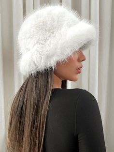 Free Returns ✓ Free Shipping✓. SHEIN ICON Solid Fluffy Bucket Hat Casual- Women Bucket Hat at SHEIN. Fuzzy Bucket Hat Outfit, Fluffy Hats, Fuzzy Hat, Fluffy Hat, Bucket Hat Outfit, Bob Chapeau, Fuzzy Bucket Hat, Fluffy Bucket Hat, White Bucket Hat