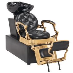 a gold and black chair with a hair dryer on it