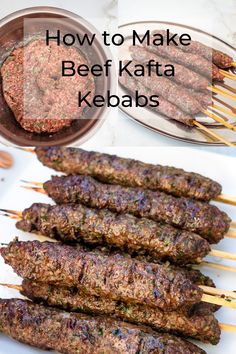 how to make beef kafta kebabs on skewers with text overlay