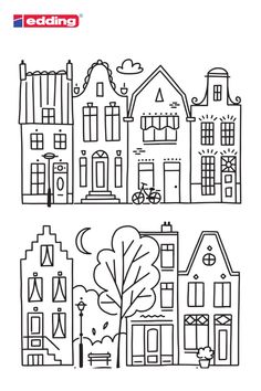 a black and white line drawing of houses