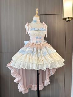 This price is for a big bow train only. Cute Fluffy Dresses Short, Rainbow Dress Aesthetic, Micro Pig, Elegant Floral Dress, Blue Ruffle Dress, Beige And Blue, Jumper Skirt, Kawaii Dress, Kawaii Fashion Outfits