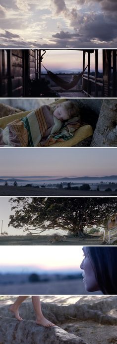 four different shots of the same person laying in bed