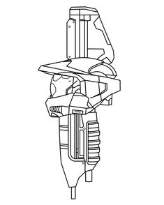 a black and white drawing of a driller with the top part removed from it