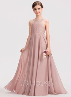 [US$ 71.00] A-Line Scoop Neck Floor-Length Chiffon Lace Junior Bridesmaid Dress Kids Bridesmaid Dress, Bridal Entourage, Bridesmaid Dresses Floor Length, Girls Bridesmaid Dresses, Girls Long Dresses, Junior Bridesmaid Dress, Kids Gown, Lace Homecoming Dresses, Frocks For Girls