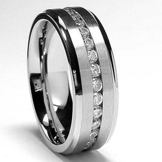 a white gold wedding ring with channeled diamonds