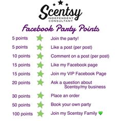 the facebook party printable is shown in purple and green with five stars on it