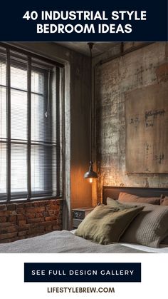 A stylish pin showcasing 40 unique industrial style bedroom ideas, highlighting modern decor tips and exposed elements. Industrial Style Bedroom, Industrial Bedroom, Unique Light Fixtures, Industrial Space, Chic Spaces, Exposed Brick Walls, Design Aesthetics, Brick Walls, Style Bedroom