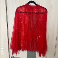 Nwot Alice Mccall Red Lace High Neck Top! Size Us 10! Please See Photos As Description Red Lace Blouse For Spring, Red Lace Tops For Spring, Red Lace Long Sleeve Top, High Neck Lace Top, Alice Mccall, High Neck Top, Red Lace, High Neck, Top Blouse