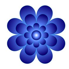 a red and blue flower is shown on a white background with the center surrounded by smaller petals