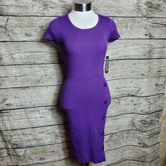 Nwt Ny&C Knit Purple Dress Size Xs Reg $79.95. Pit To Pit Approx: 11.5 Inches Right Shoulder To Bottom Approx: 37 Inches Z300 Fitted Knit Dress In Solid Color, Fitted Knit Solid Color Dresses, Solid Knit Fitted Dresses, Fitted Ribbed Purple Dress, Fitted Midi Sweater Dress With Buttons, Fitted Knee-length Knit Midi Dress, Fitted Midi Length Sweater Dress With Buttons, Casual Fitted Sweater Dress With Buttons, Purple Fitted Casual Midi Dress