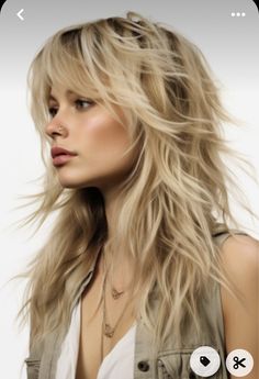 Long Wavy Mullet Hairstyle Women, Blond Shaggy Bob, Medium Blonde Shag Haircut, Women Mullet Long, Hairstyles 2024 Women, Medium Layered Shag With Fringe, Shaggy Long Hair With Bangs, 2024 Hair Trends For Women Long, Female Mullet Long