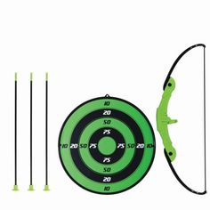 a green and black archery set with arrows