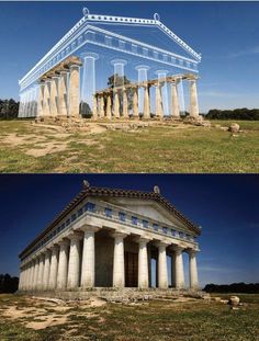 two different views of an ancient greek temple