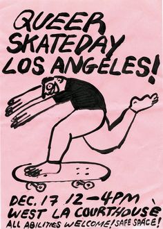 a pink poster with a drawing of a skateboarder