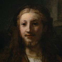 a close up of a painting of a man with long hair