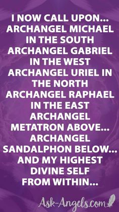 an image with the words, i now call upon archange michael garbiel